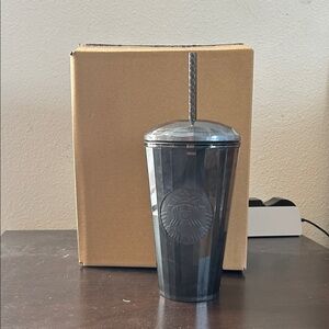Set of 2 Starbucks Black Tumbler with Lid and Straw in box